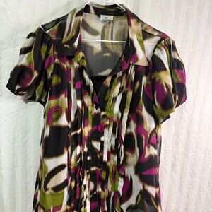 Vintage Worthington Blouse Shirt Top Size XL Purple Green Smart Work Ladies 80s